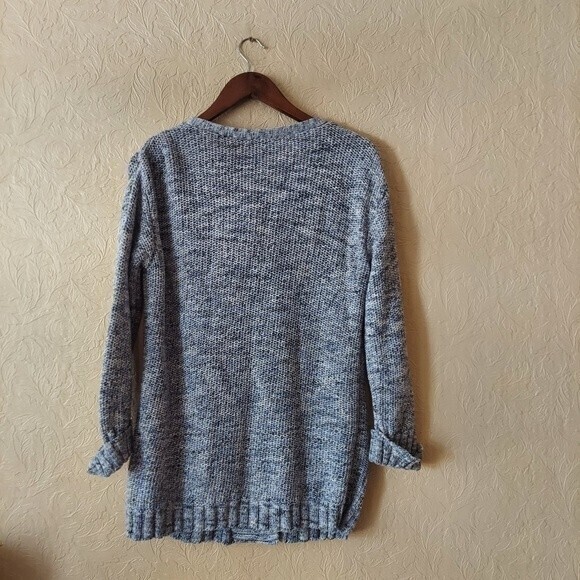 J. Jill Marled Knit Cardigan Sweater Cotton Blue Long Line Sz Small - Picture 3 of 9